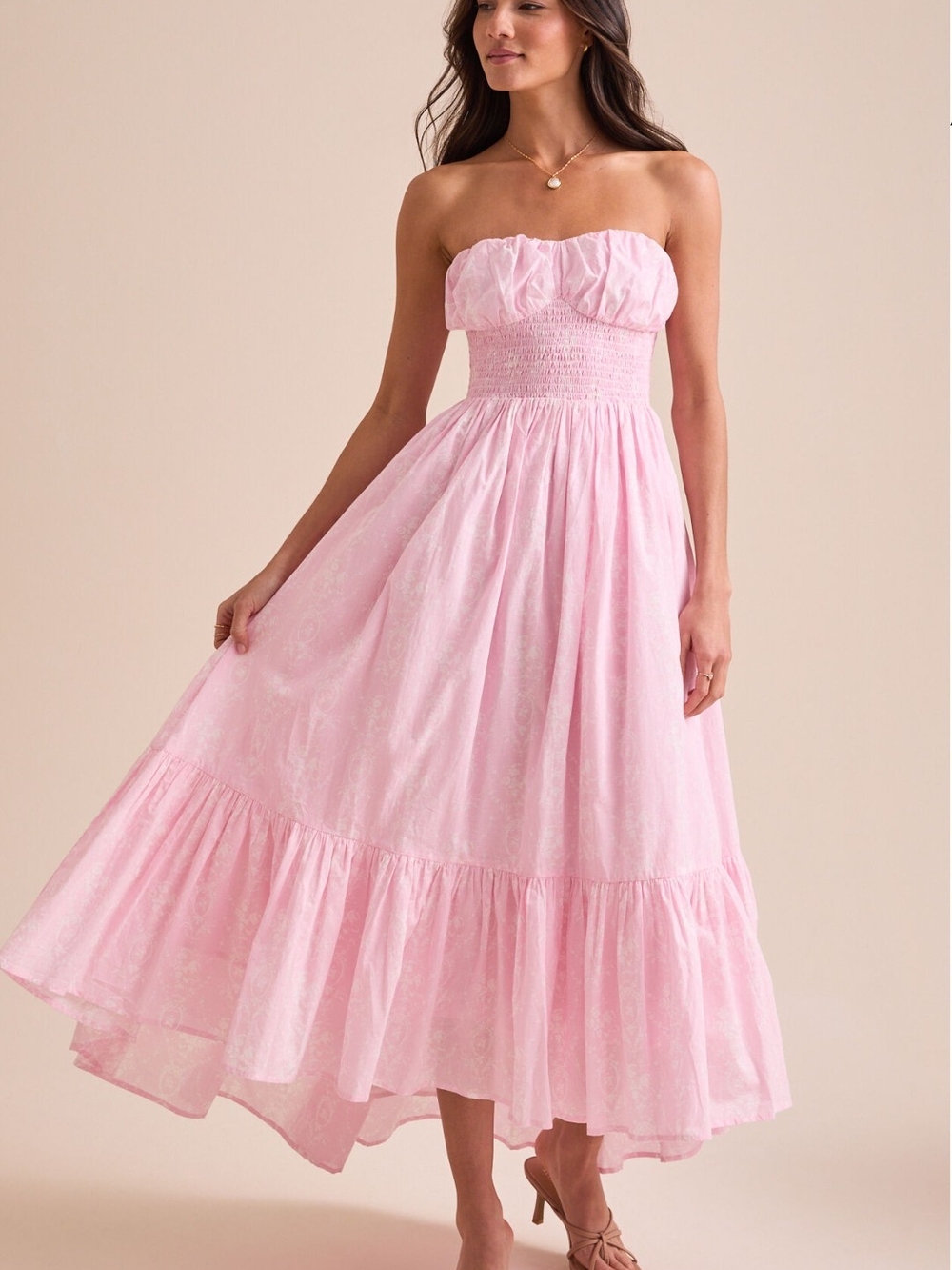 Altar'd State Strapless Light Pink Primrose Floral Smocked Maxi Dress XL NWT